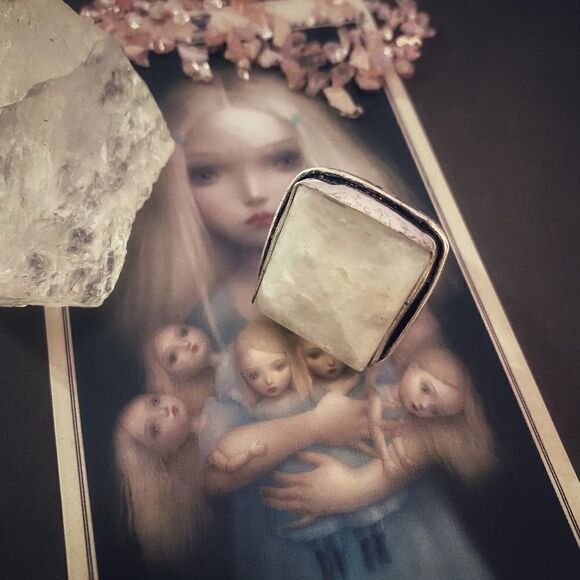 Sterling Silver Moonstone Boho Statement Ring Size 9 - Picture 6 of 9